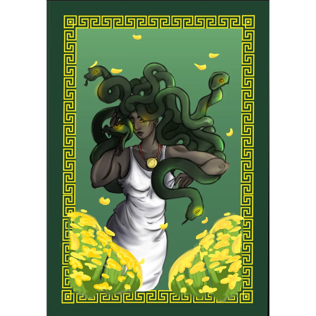 Buchcoverdesign von Medusa aus der griechischen Mythologie