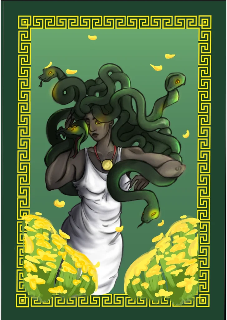 Buchcoverdesign von Medusa aus der griechischen Mythologie