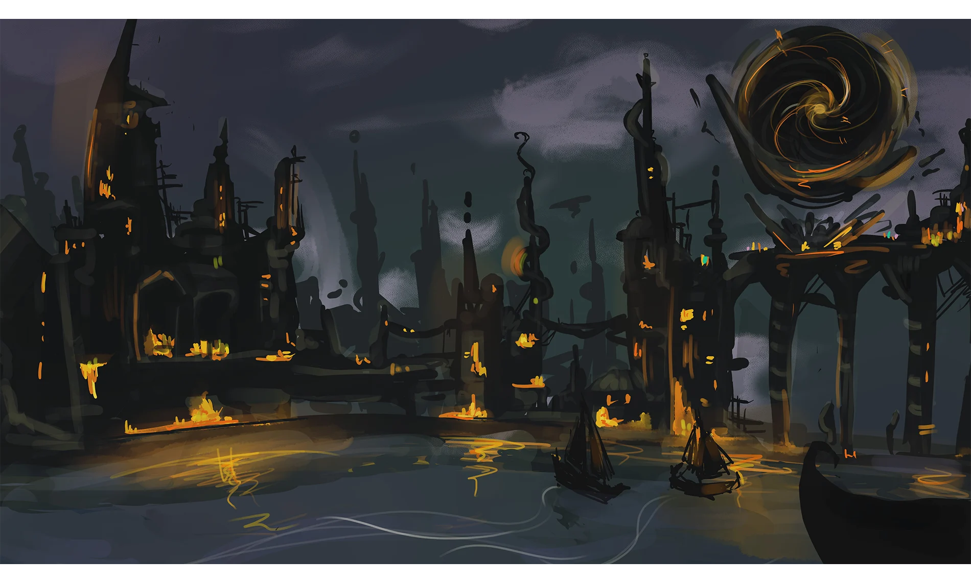 Ein Bild einer steampunk-artigen Stadt
